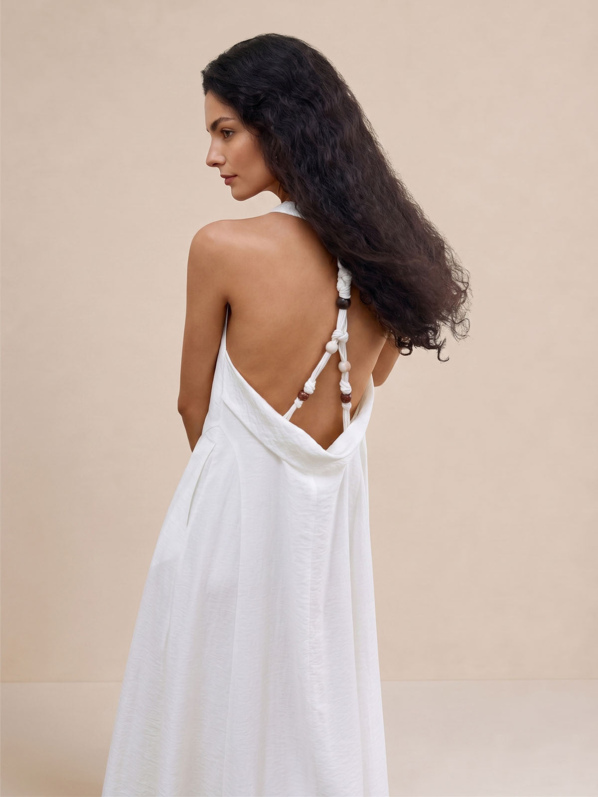 Beaded Back Halter Maxi Dress