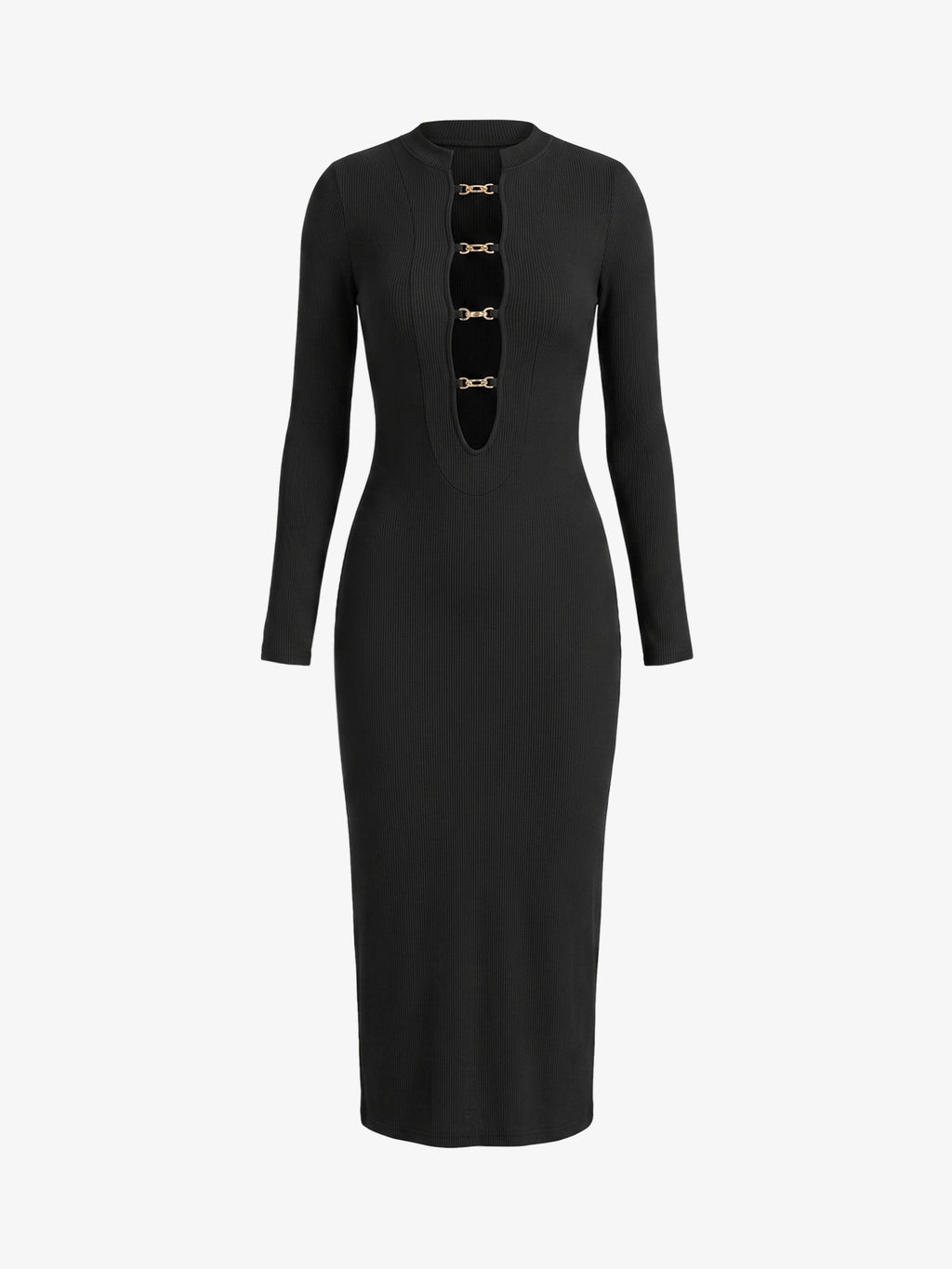 Ribbed Knit Chain Detail Midi Dress