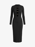 Ribbed Knit Chain Detail Midi Dress