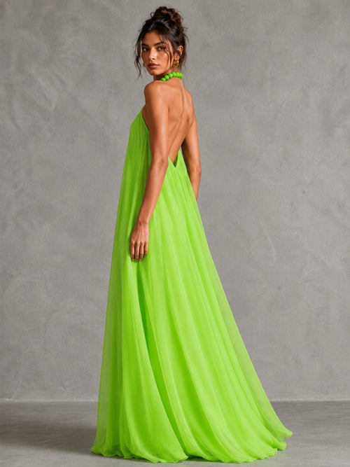 Beaded Halter Pleated Maxi Dress