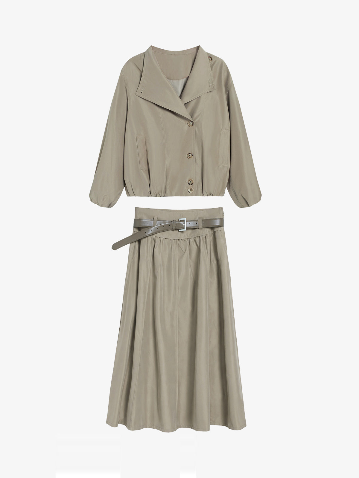 Cropped Jacket & Belted Midi Skirt Set