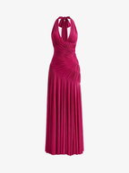 Deep V-Neck Backless Halter Neck Sleeveless Dress