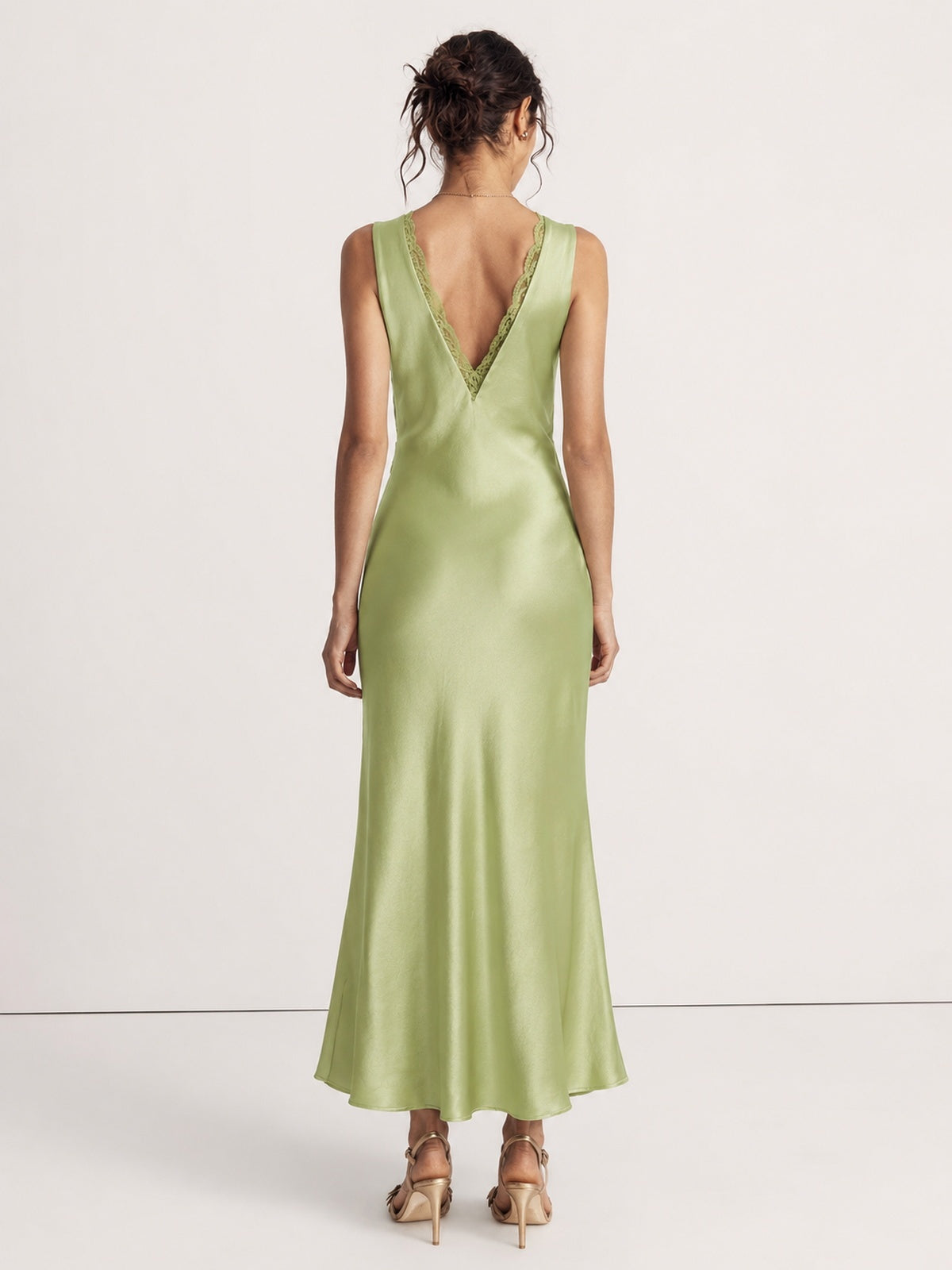 Scalloped V-Neck Satin Maxi Dress