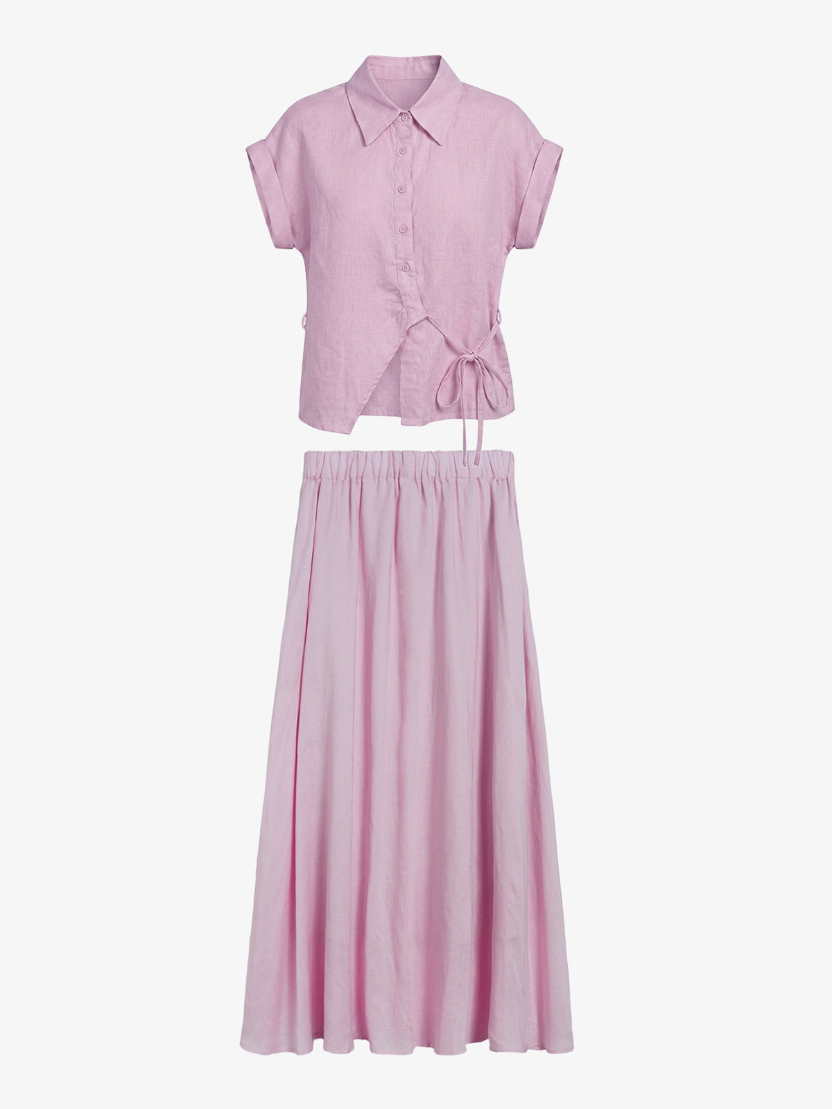 Tie-Waist Linen Shirt Set