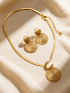 Gold-tone Textured Disc Necklace And Earrings Two-piece Set