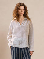 Camisa holgada de lino con cuello en V