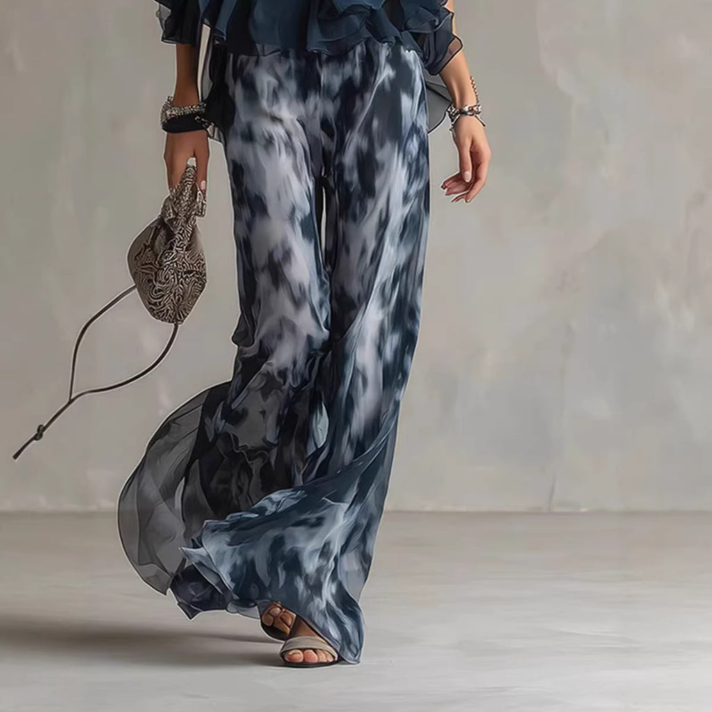 Halter Chiffon Top & Printed Pants Set