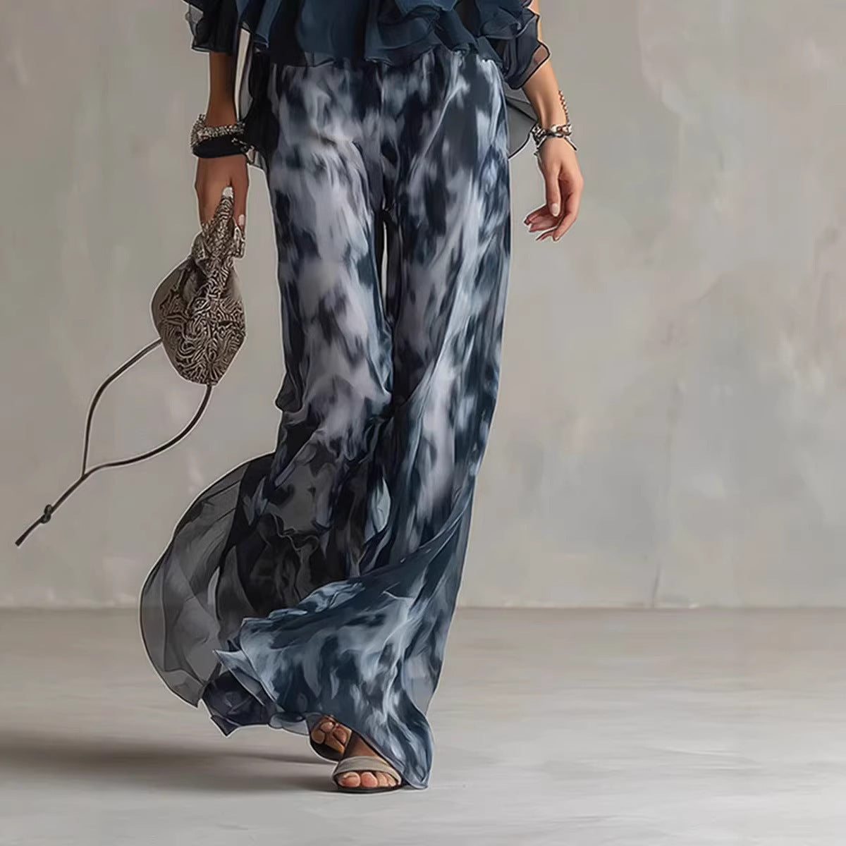 Halter Chiffon Top & Printed Pants Set