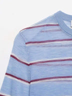 Light Blue Striped Cotton Knit Sweater