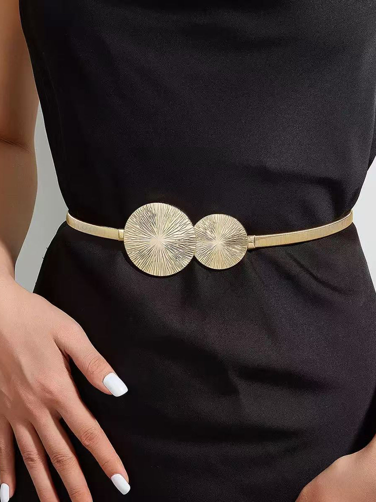 Silver Disc Accent Elastic Waist Belt