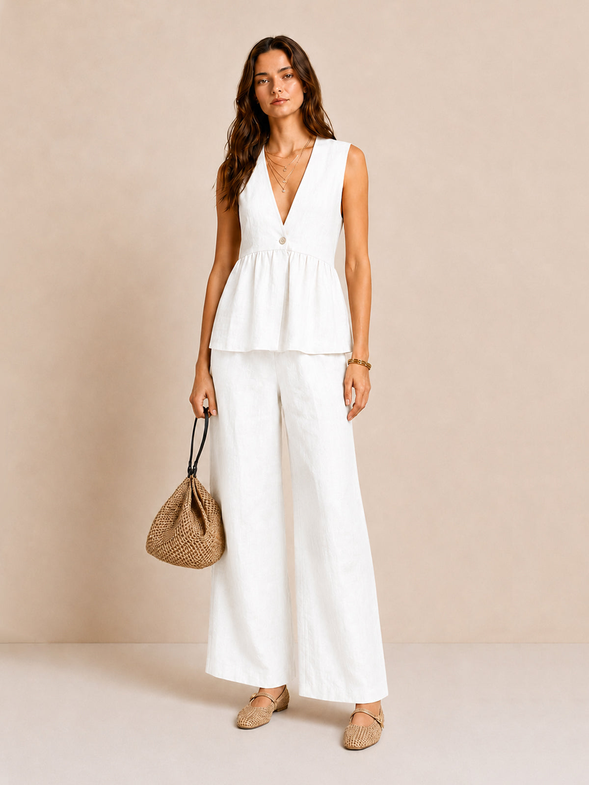 Linen Ruffled Two-Piece Set