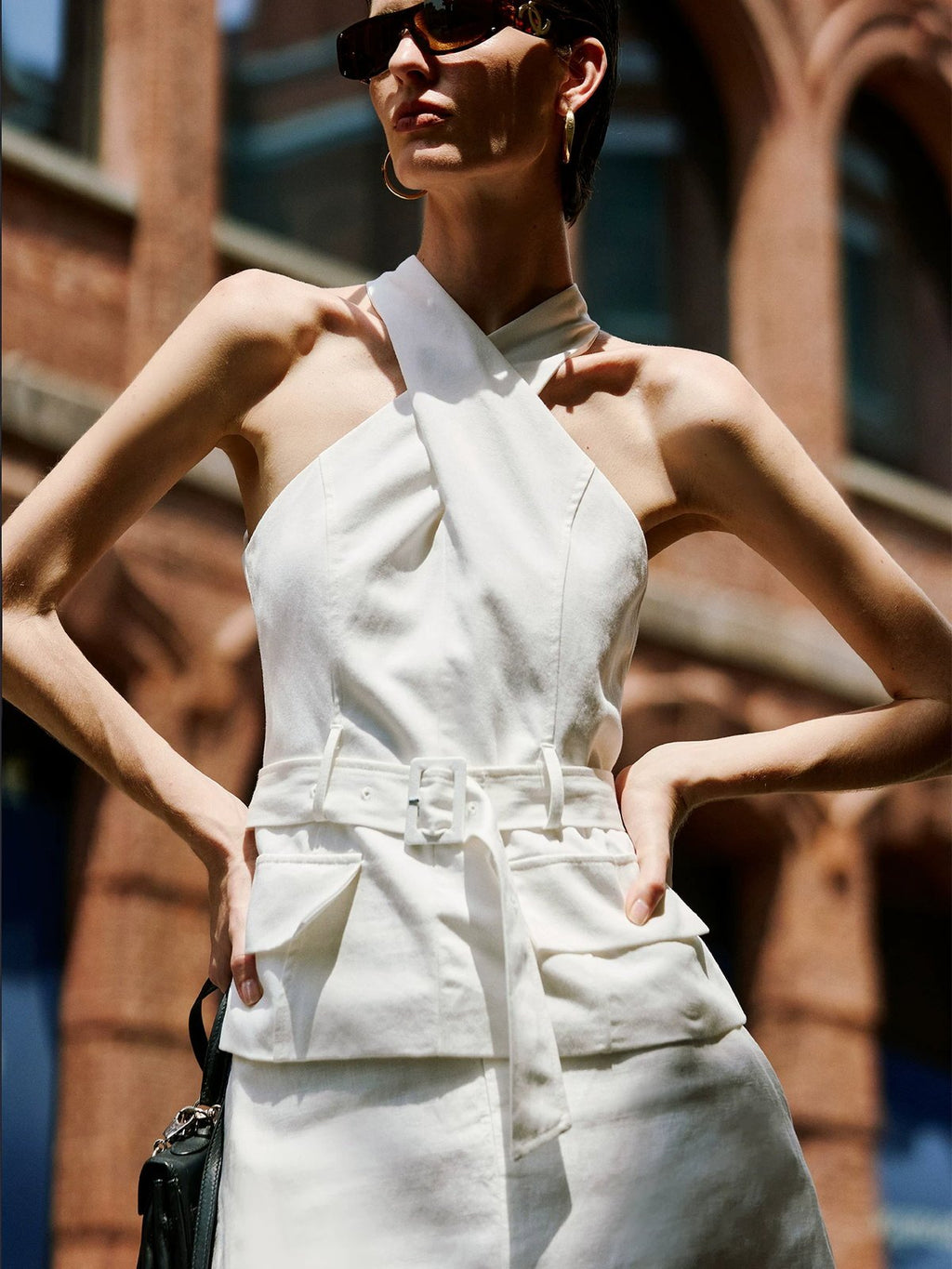 Cross-Front Halter Belted Top