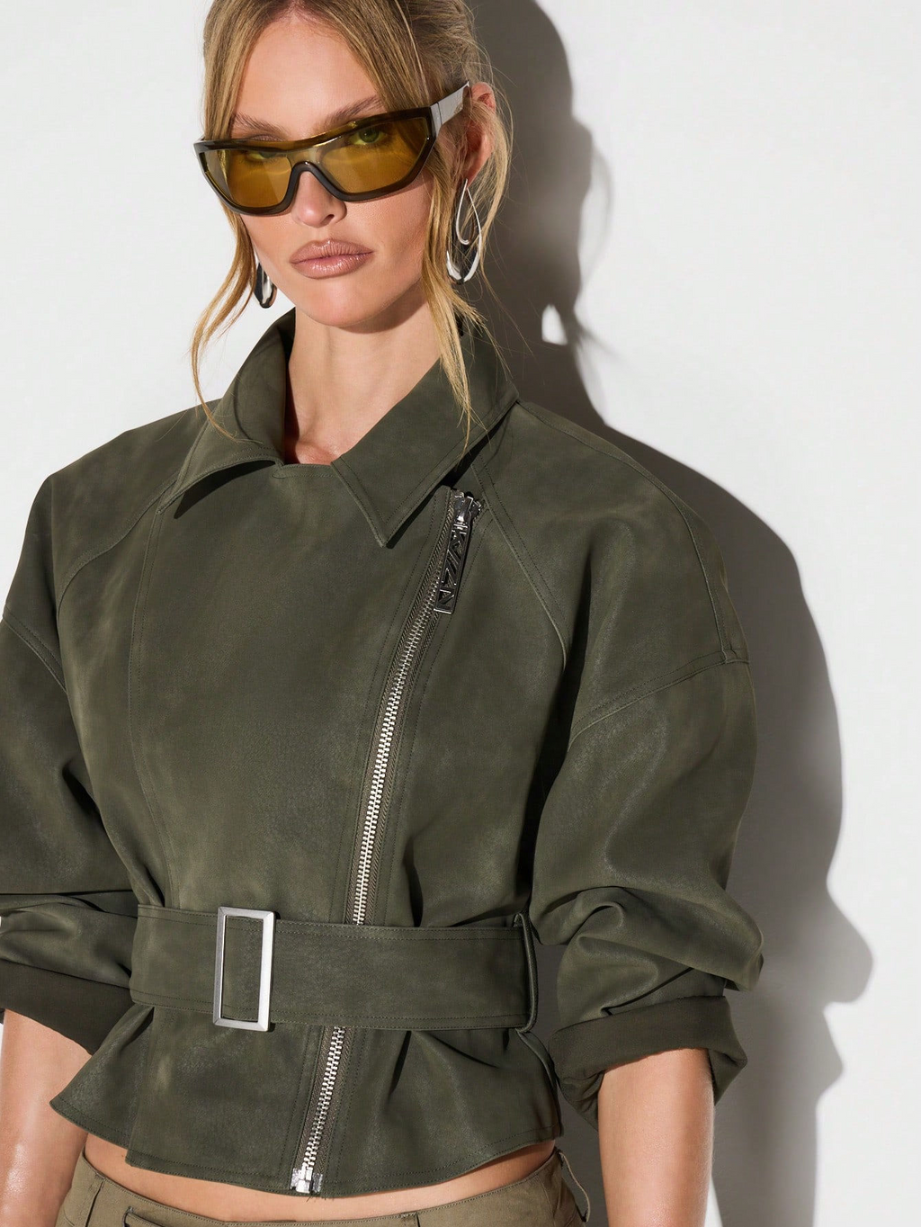 Asymmetrical Zip Cinched Suede Jacket