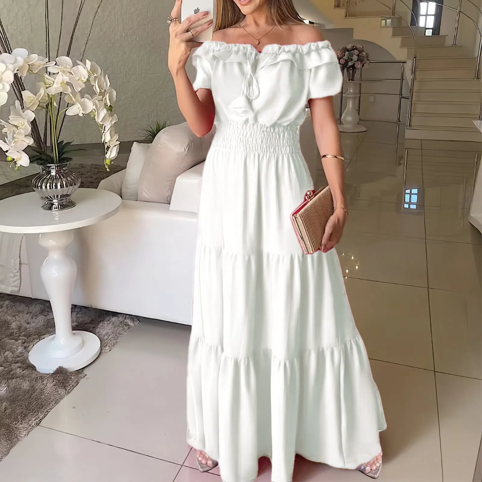Off-Shoulder Ruffle Tiered Maxi Dress