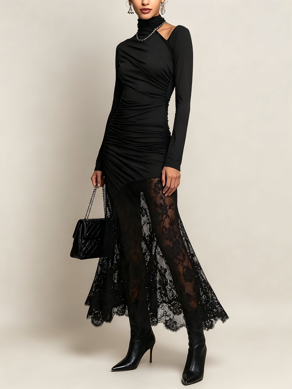 Elegant Lace Patchwork Off-Shoulder Dress