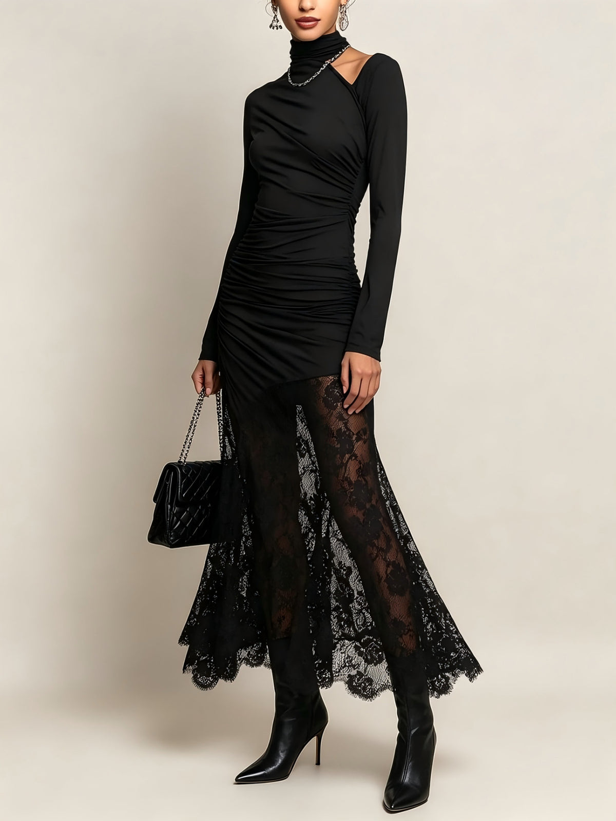 Elegant Lace Patchwork Off-Shoulder Dress
