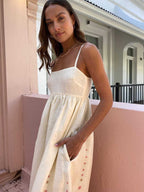 Embroidered Floral Linen Cami Maxi Dress