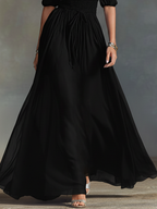 Vestido largo de gasa con escote halter, escote en V profundo y mangas caídas - Elegante vestido de noche negro para eventos formales