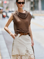 Patchwork Hollow-Out Lace Tencel-Linen Skirt