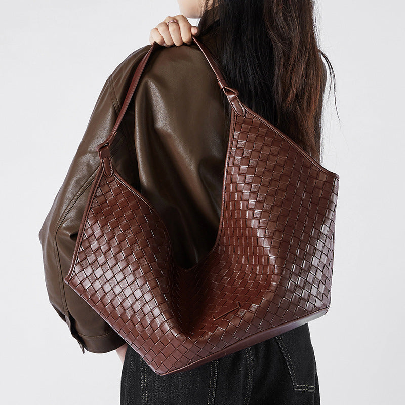 Woven Cowhide Leather Tote Bag