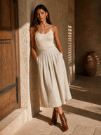 High-Waist Pleated Midi Skirt