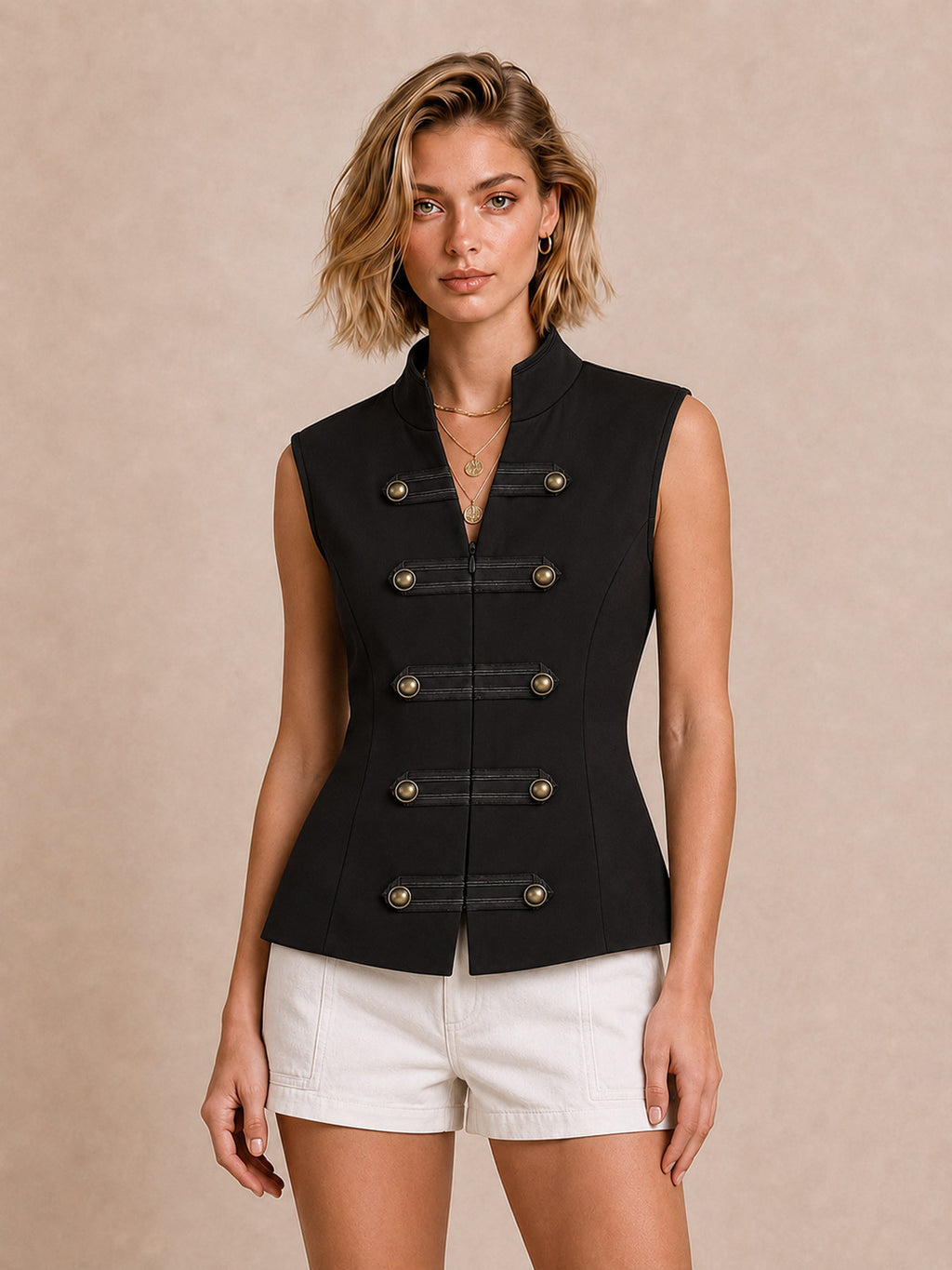 Napoleonic-style High-collar Sleeveless Vest