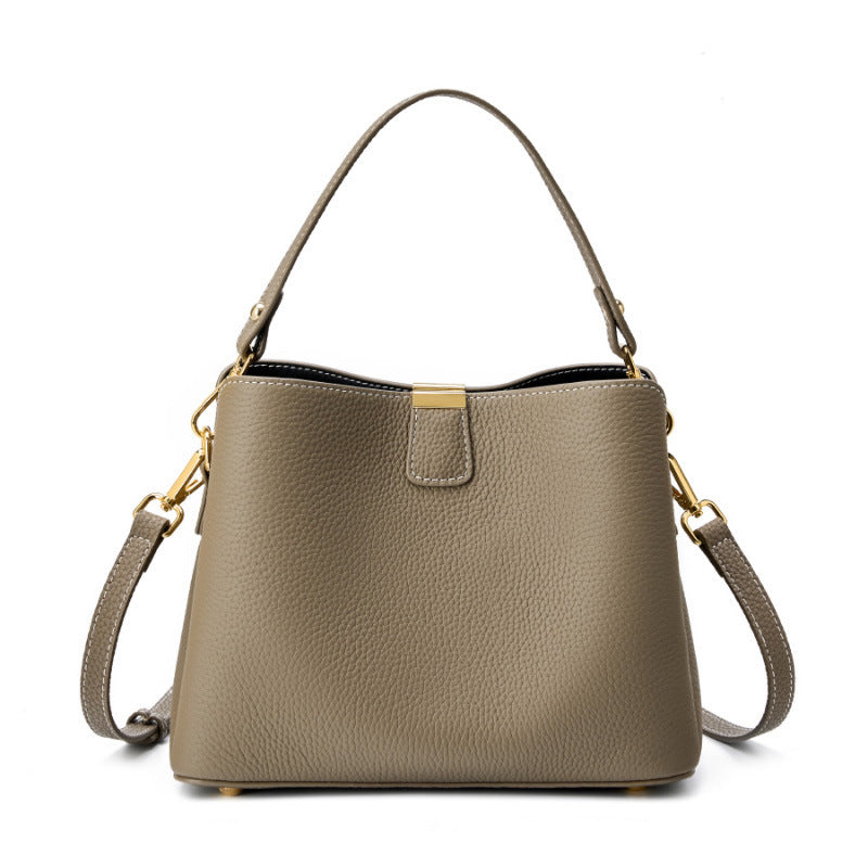 Cowhide Leather Bucket Bag