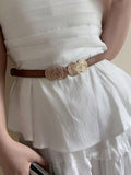 Cream Gold Medallion Faux Leather Belt