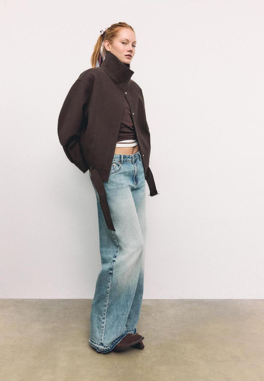 Belted High-Neck Cocoon Jacket