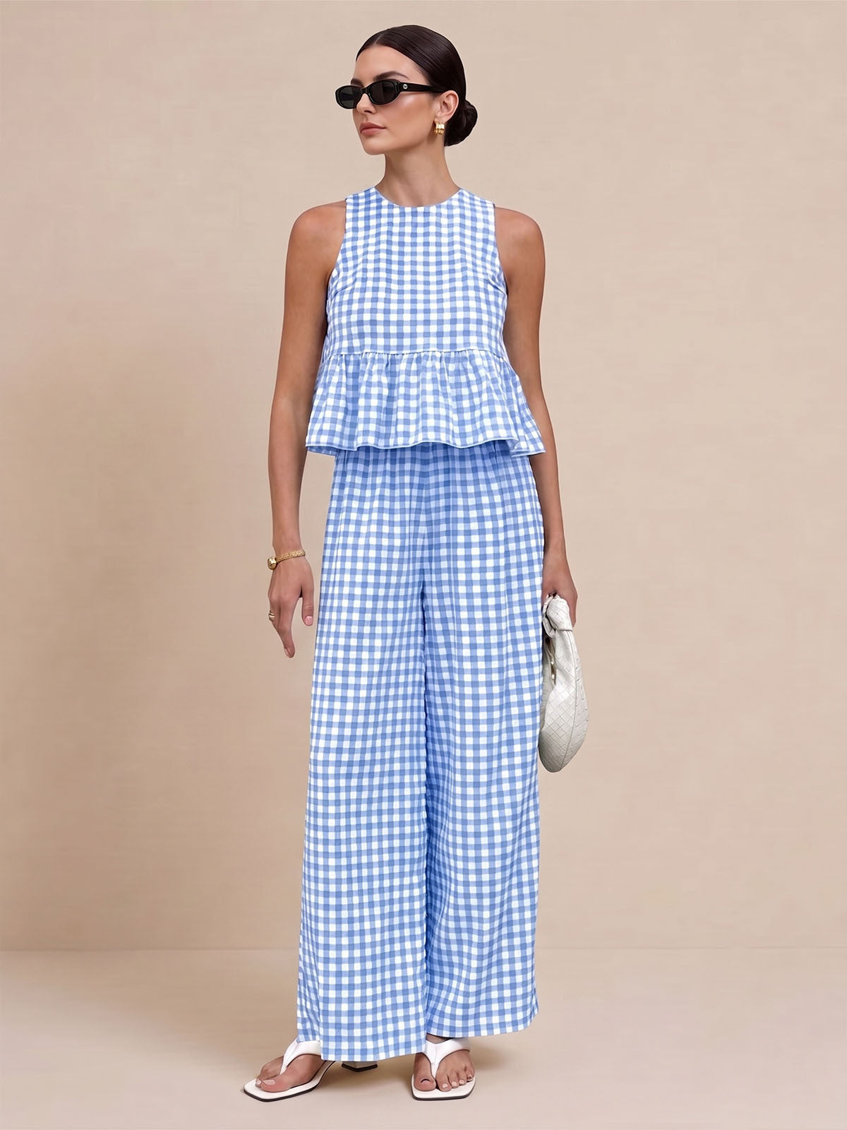 Gingham Ruffle Hem Tank Top