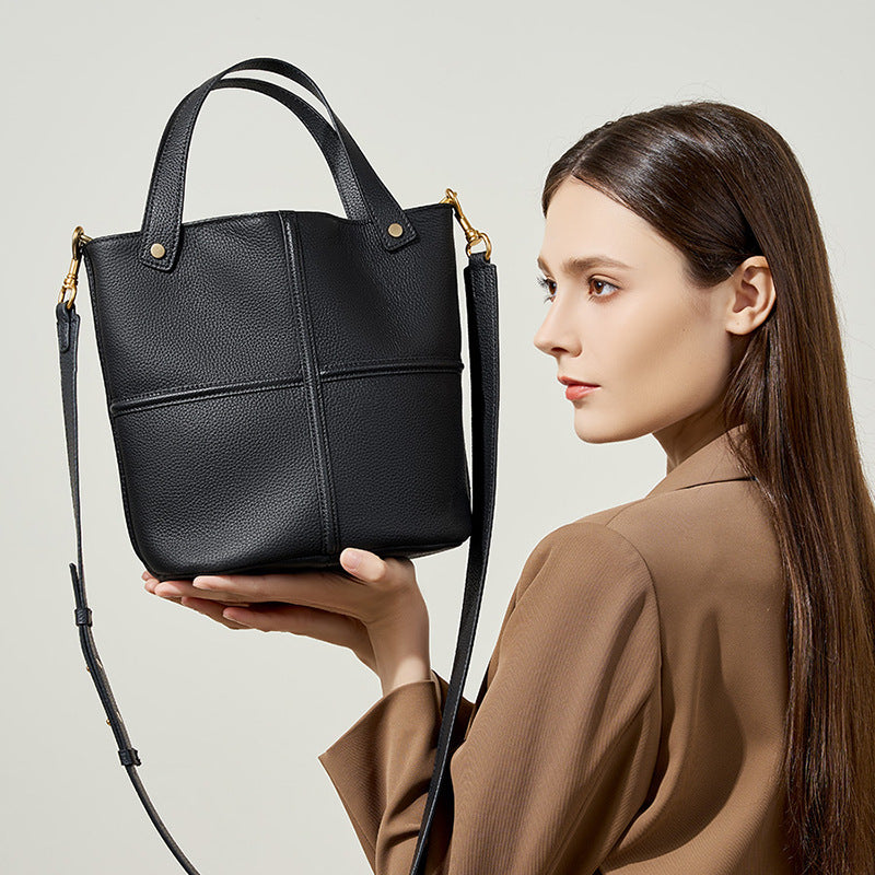 Soft Cowhide Leather Bucket Bag