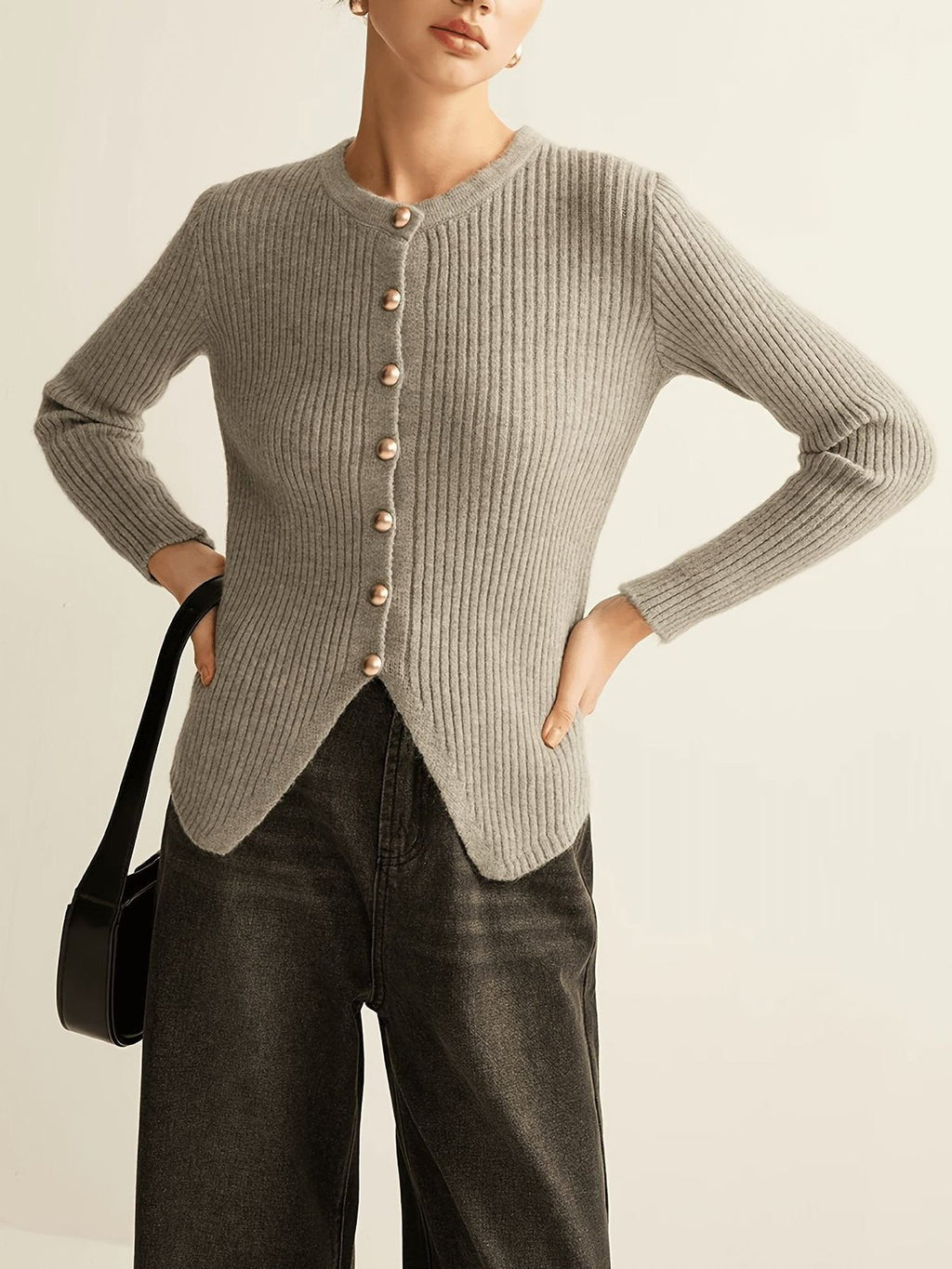 Gold Button Ribbed Cardigan