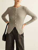 Gold Button Ribbed Cardigan