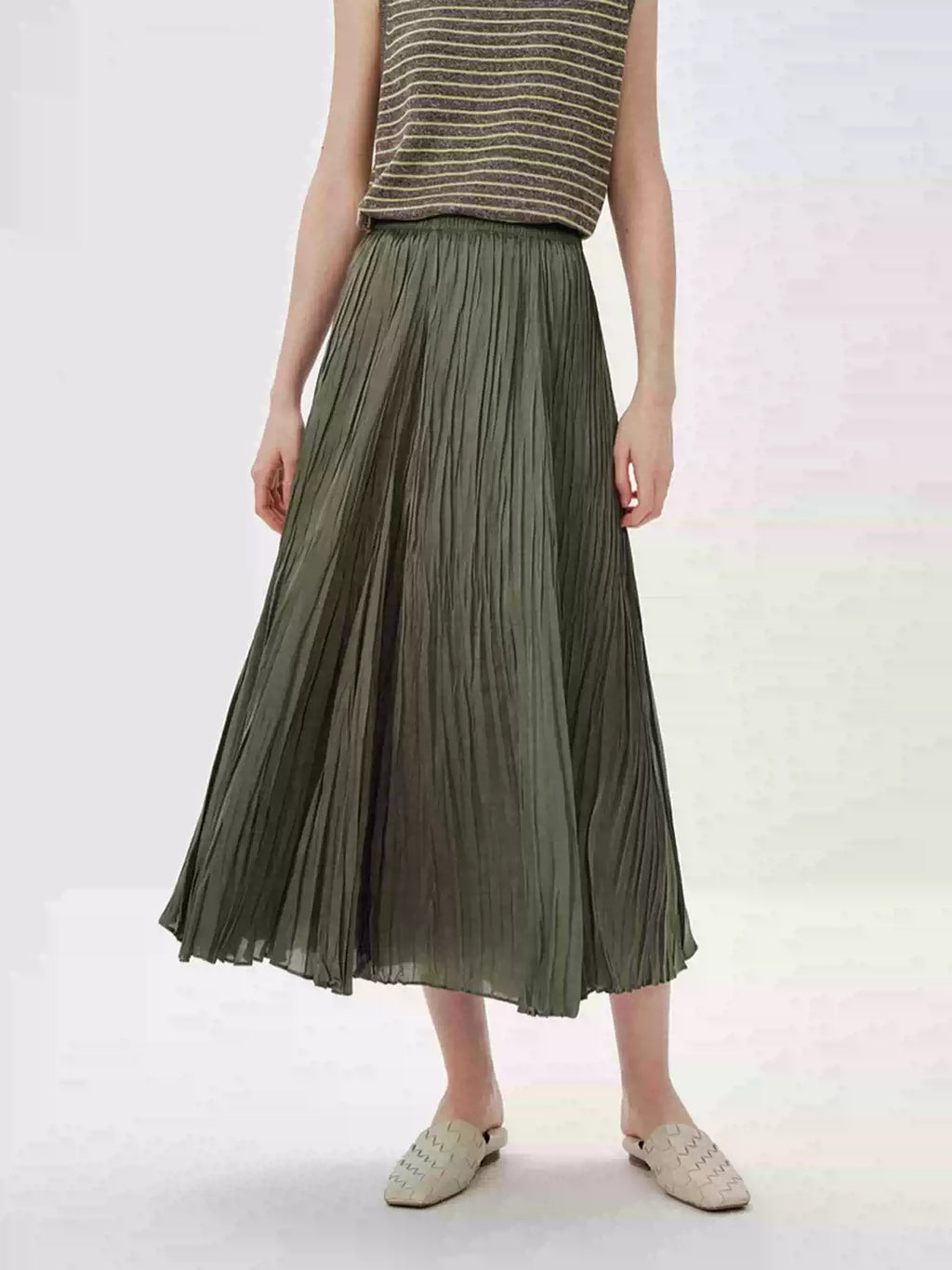 Pleated A-Line Midi Skirt