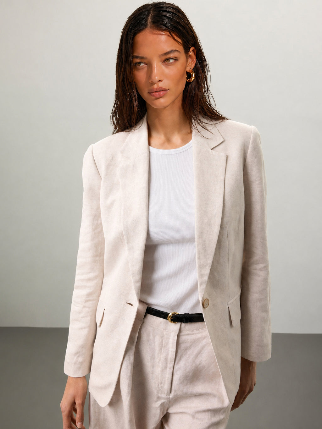 Tailored Cotton-Linen Single-Button Blazer