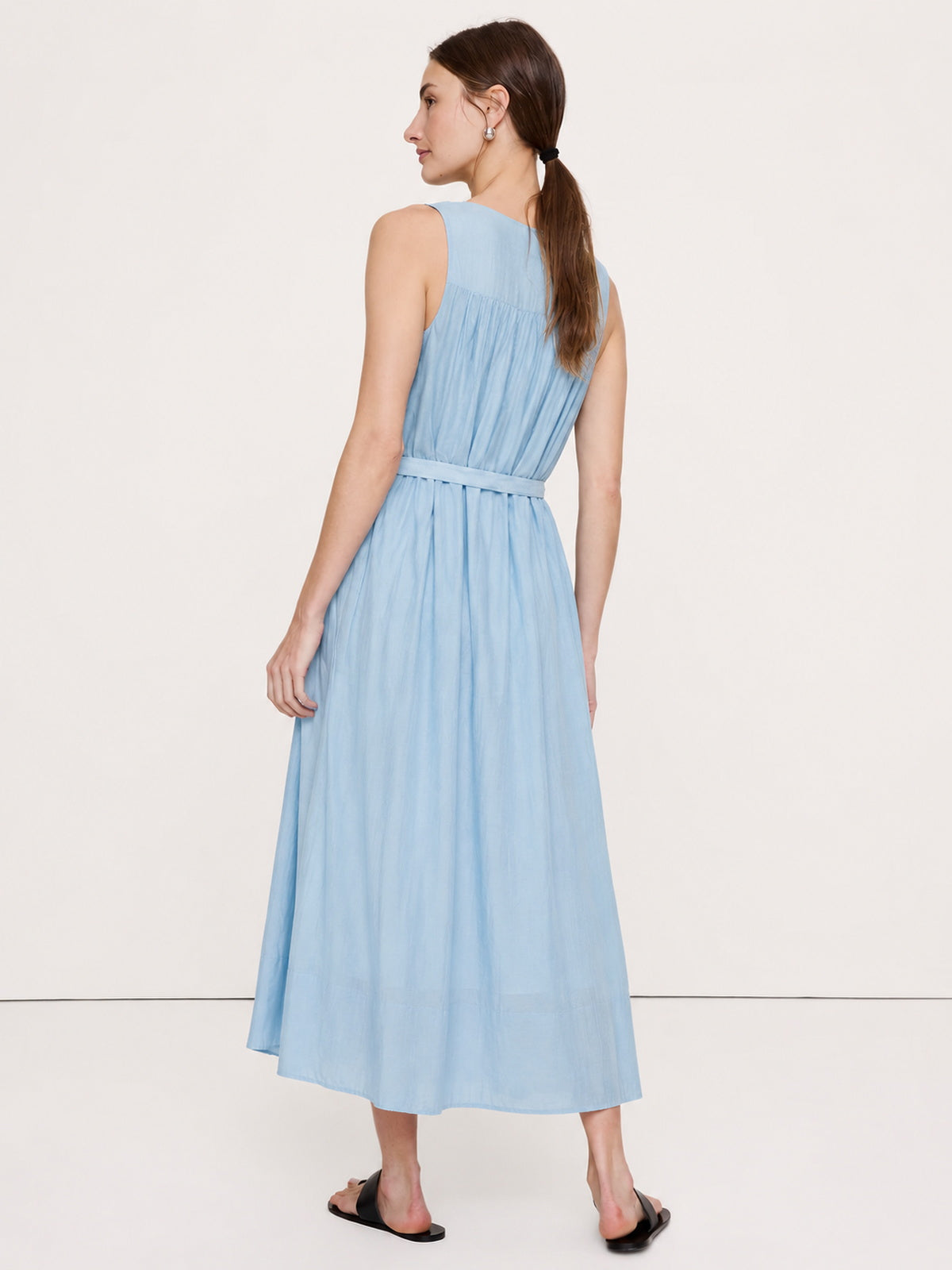 Gathered Tie-Waist Lyocell Midi Dress