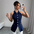Gilet elegante blu navy con bottoni dorati