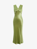 Scalloped V-Neck Satin Maxi Dress