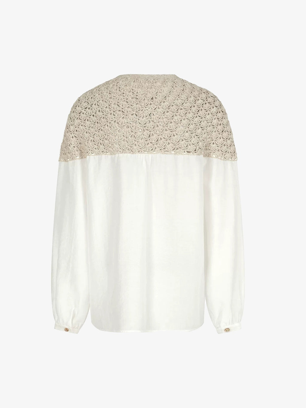 Crochet-Yoke Long-Sleeve Blouse
