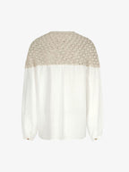 Crochet-Yoke Long-Sleeve Blouse
