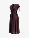 Linen V Neck Cut Out Midi Dress