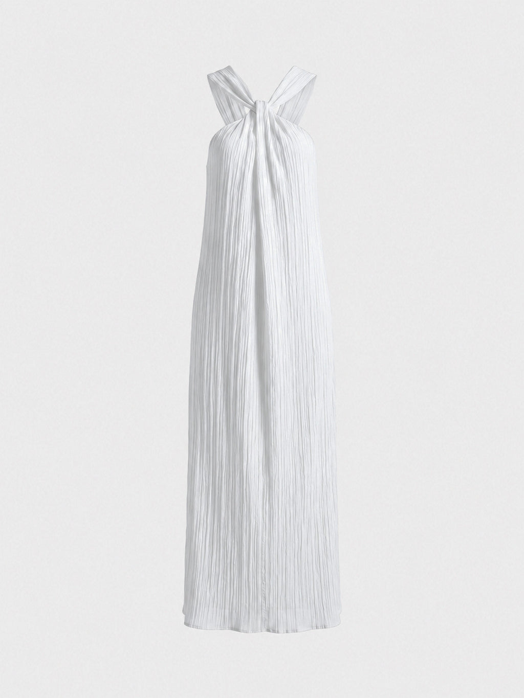 Halter Pleated Maxi Dress – Linen Blend Knotted Back Dress