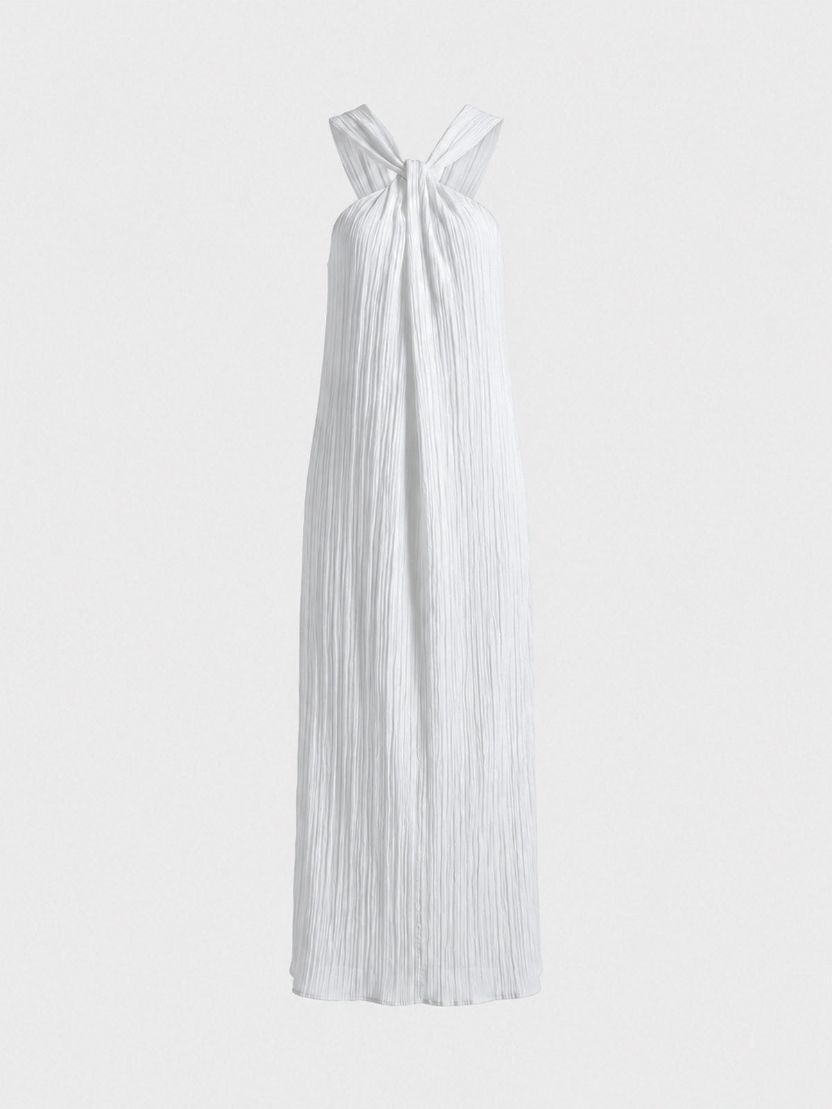 Halter Pleated Maxi Dress – Linen Blend Knotted Back Dress