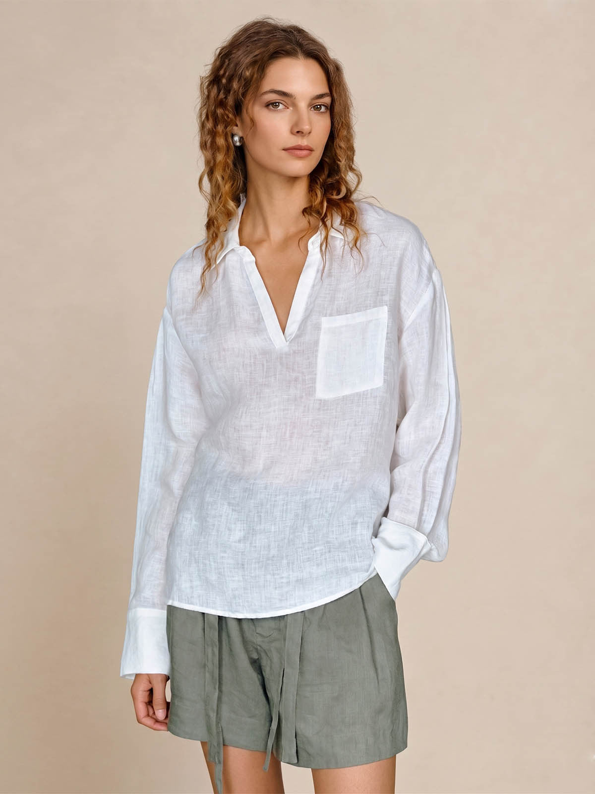 Linen V-Neck Slouchy Shirt