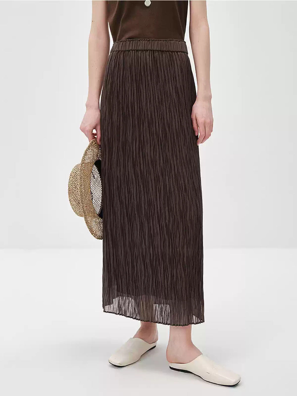 Pleated A-Line Midi Skirt
