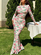 Elegant Printed Long Sleeve Maxi Dress