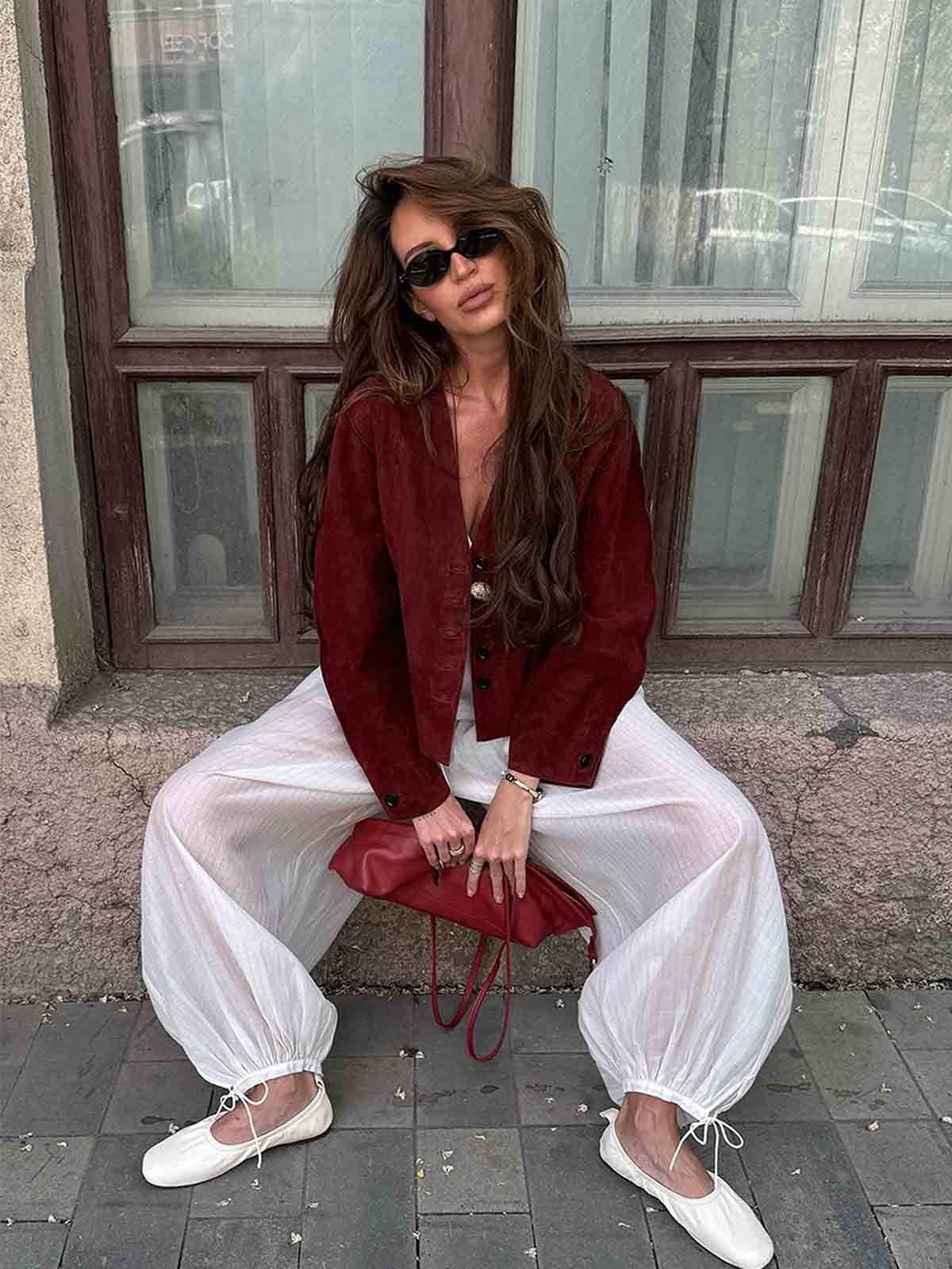 Deep Red Velvet Cropped Blazer