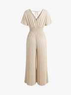 Beige Wrap Front Wide Leg Jumpsuit