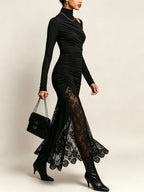 Elegant Lace Patchwork Off-Shoulder Dress