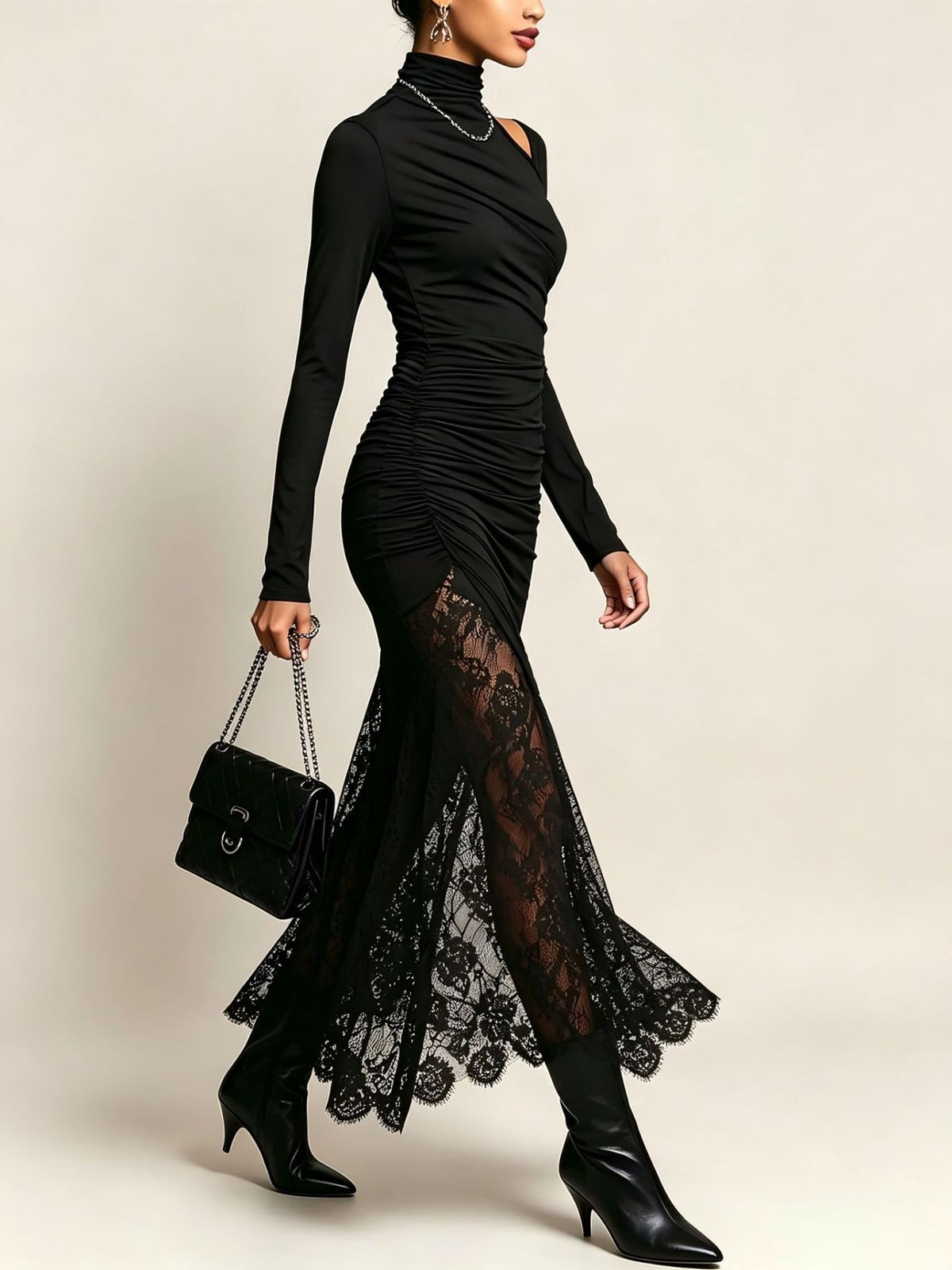Elegant Lace Patchwork Off-Shoulder Dress
